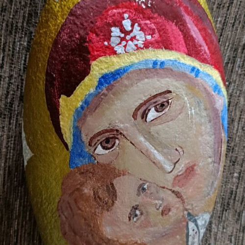 Icon of Virgin Mary with Christ on stone new