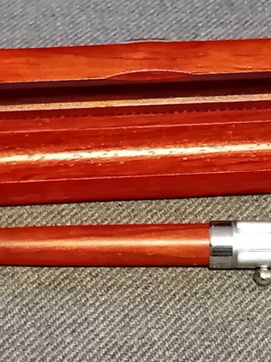 Wooden pen in wooden case new with silver plaque