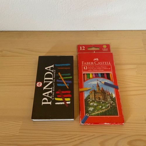 Colored pencils and wax crayons used Faber Castel & Panda