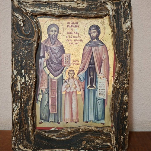 Religious icons used, set of two in wooden frame