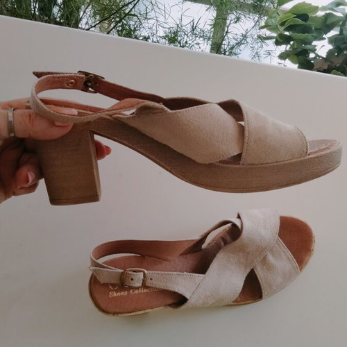 OGGI leather suede sandals, size 39, beige nude