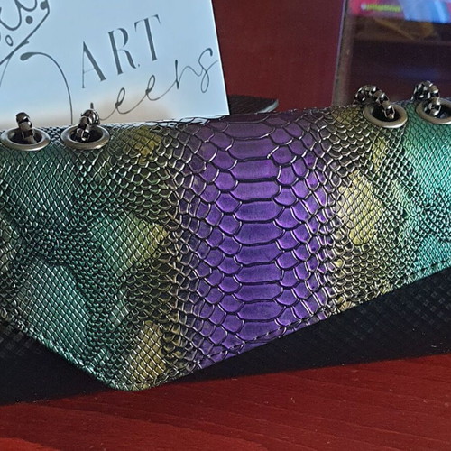 Patent leather shoulder bag new, multicolor with chain