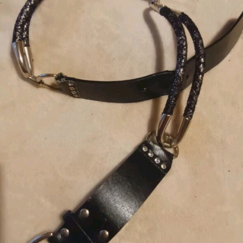 Women's belt used black with strass and chain