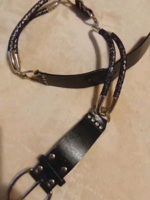 Women's belt used black with strass and chain