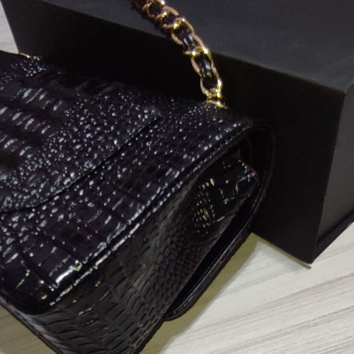 Chanel shoulder bag, black alligator leather