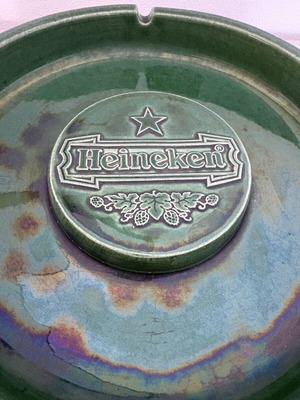 Heineken ceramic ashtray, green, collectible