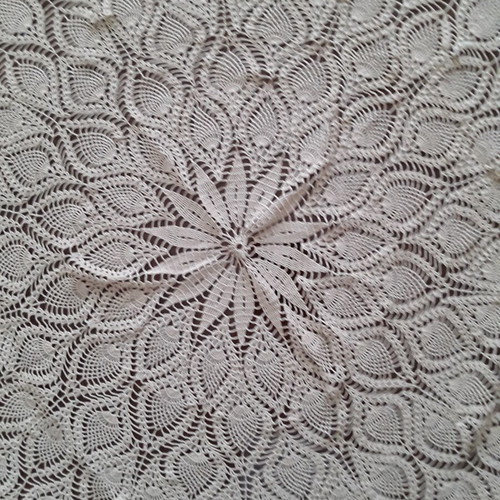 Handmade round tablecloth beige 1.60m diameter