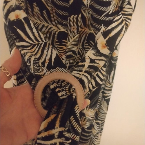 Zara Tropical Print Linen Blend Belted Shirt Dress like new, black