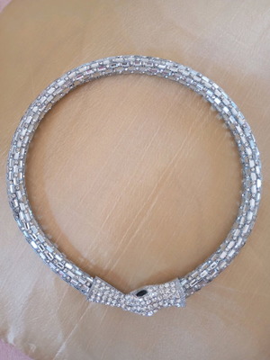 Κολιέ τσόκερ snake καινούργιο, όλο strass, ασημί