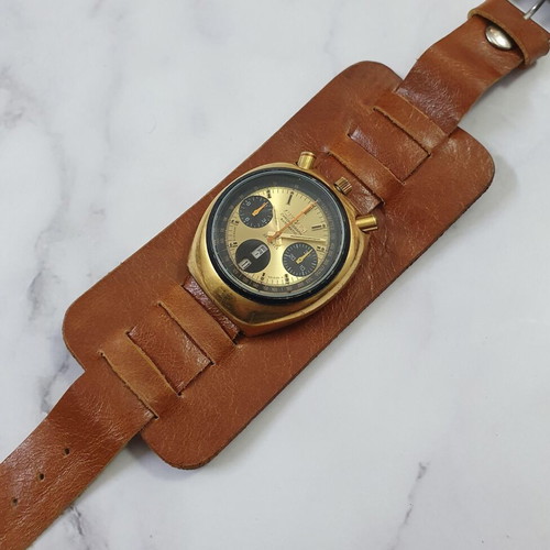 Handmade leather watch strap with integrated cuff for Citizen Bullhead