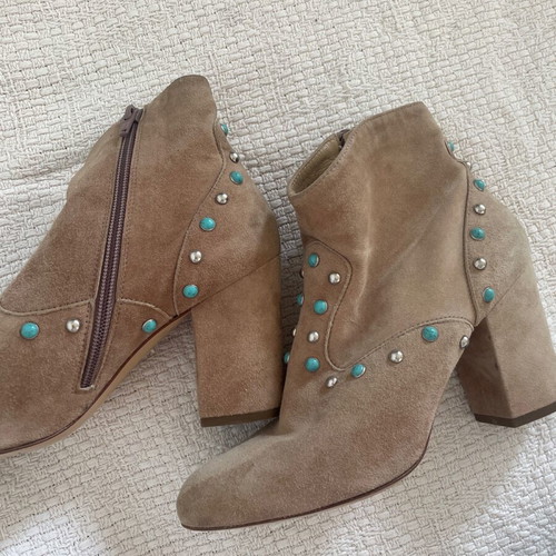 Les Trois Garcons handmade ankle boots 37 suede cigar color with silver and turquoise details