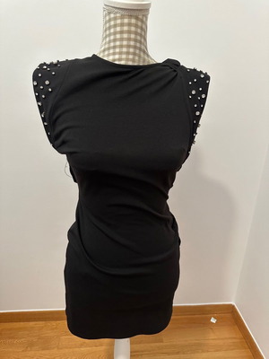 Topshop dress with shoulder pads and rhinestones, new, size XS, black