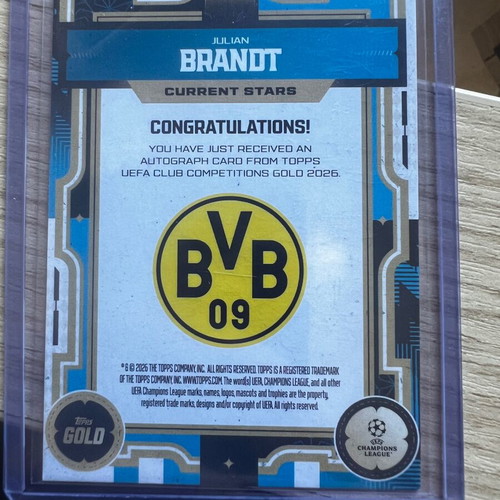 Topps Gold UEFA Julian Brandt Current Stars Certified Autograph card like new