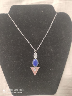 Silver necklace handmade with lapis lazuli stone, new, 48 cm chain