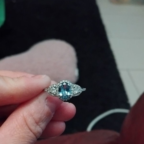Sky Blue Zirconia Silver Ring Size 9 New