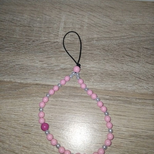 Beaded phone charm made to order with black cord and pink beads