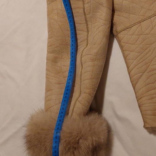 Women's mouton jacket used, beige with fox fur, size M/L