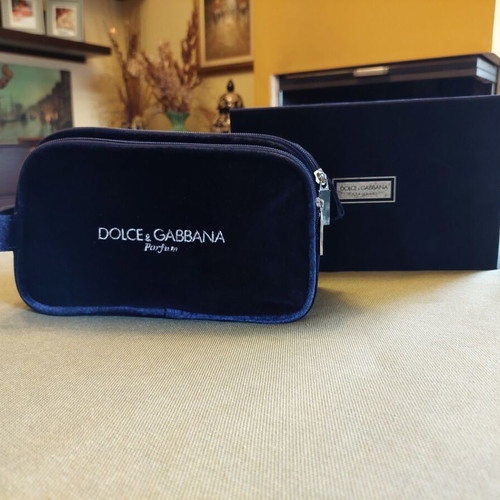 Dolce & Gabbana Velvet Toiletry Bag New, Black and Blue