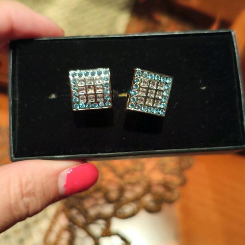 Napoleone men's cufflinks square shape with turquoise and white stones like new