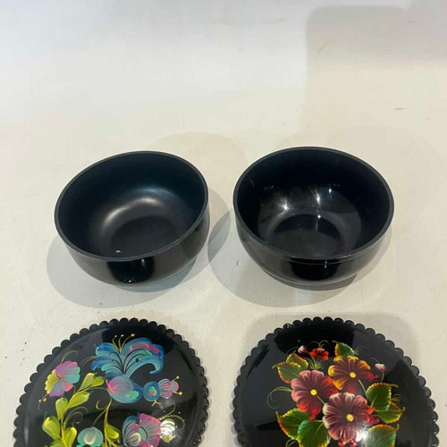 Set of 2 Russian lacquered storage boxes used with floral painting