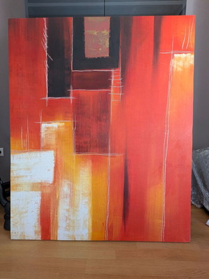 Χειροποίητος πίνακας με λάδι σε καμβά σαν καινούργιος, αφηρημένο πορτοκαλί