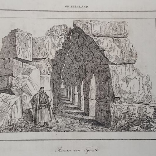 1832 Ancient Tiryntha Chalcography used 21x13cm