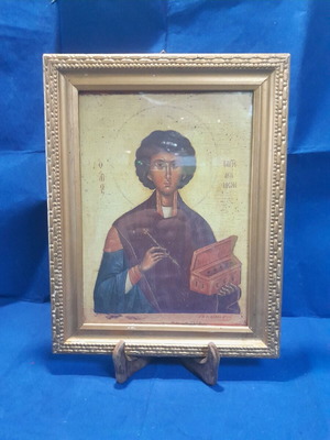 Εικόνα ο Άγιος Παντελεήμων σε κορνίζα με τζάμι καινούργια