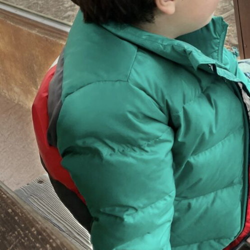 Tommy Hilfiger puffer jacket used, blue and green