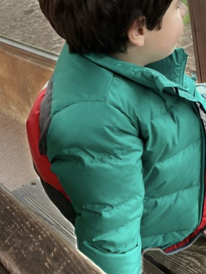 Tommy Hilfiger puffer jacket used, blue and green