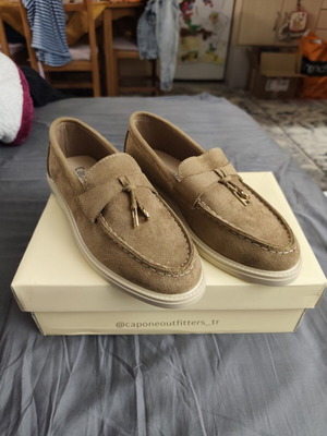 Loafers new women's beige suede with gold details size 38