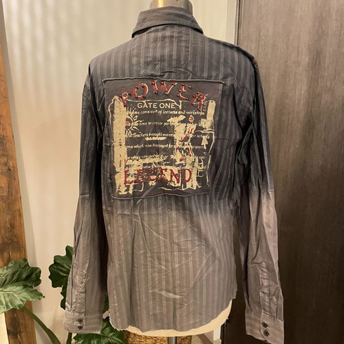 Vintage Style Striped Ombre Shirt with Embroidery Like New