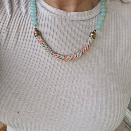 Multifunctional handmade necklace jewelry, orange and turquoise