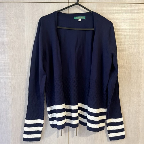 Leonard's women's cardigan like new, blue navy with white details, size M