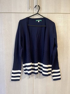 Leonard's women's cardigan like new, blue navy with white details, size M