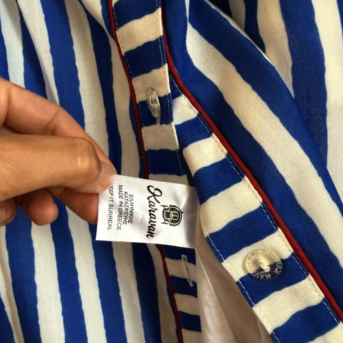 Karavan custom-tailored striped skirt, navy and white