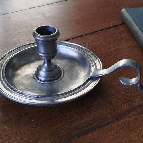 Vintage Pewter Candlestick with Handle like Italian Bugia, like new