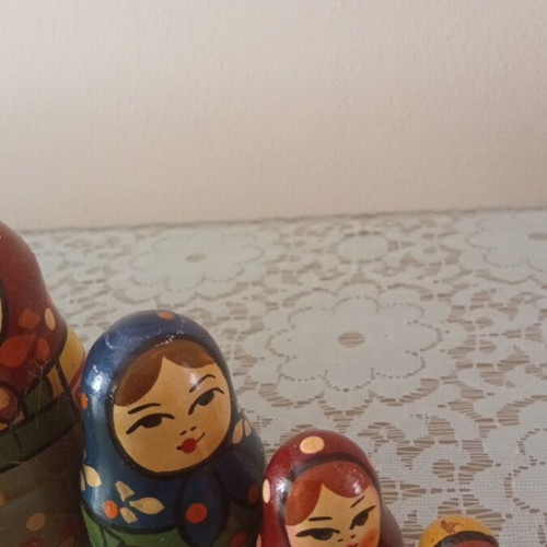 Russian handmade nesting wooden babushka set of 5 used