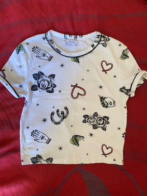 Bershka tattoo art slim short-sleeve shirt like new, large, white
