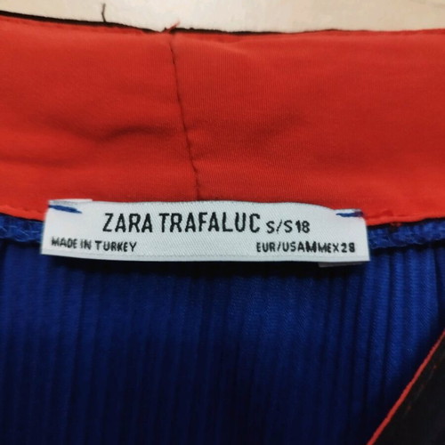 Zara pleated dress like new, blue with red stripes, size M
