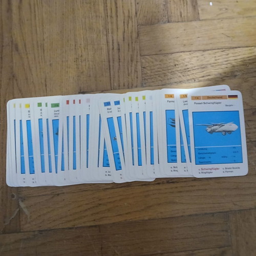 Schmid card game set with planes, ships, trains, cars, retro