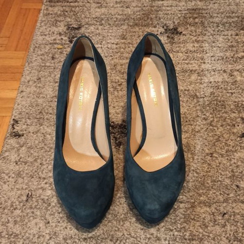 Makis Kotris leather pumps used, size 39, 12cm dark petrol