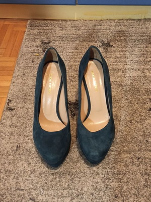 Makis Kotris leather pumps used, size 39, 12cm dark petrol
