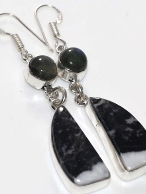 White Buffalo earrings with turquoise fiery labradorite, silver plated