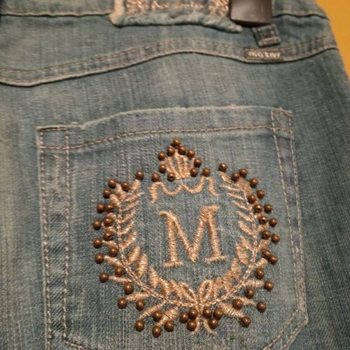 Motivi flared jeans used with embroidery and sequins, size UK 12