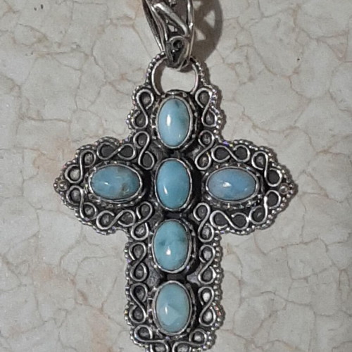 Silver 925 cross with larimar in antique style new
