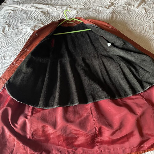 Leather coat vintage like new, removable lining, orange, size S