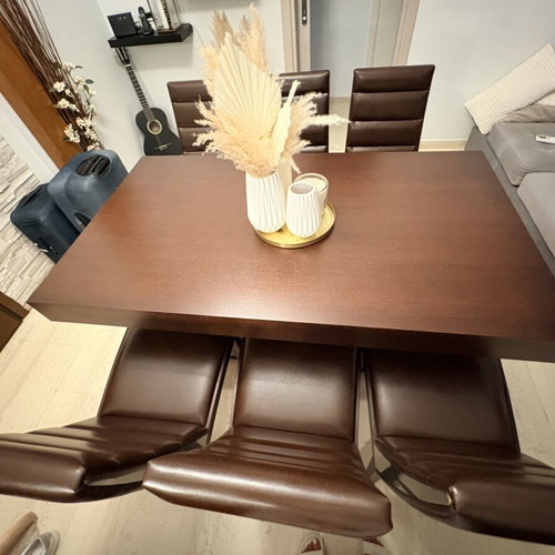 Wooden dining table with 6 chairs