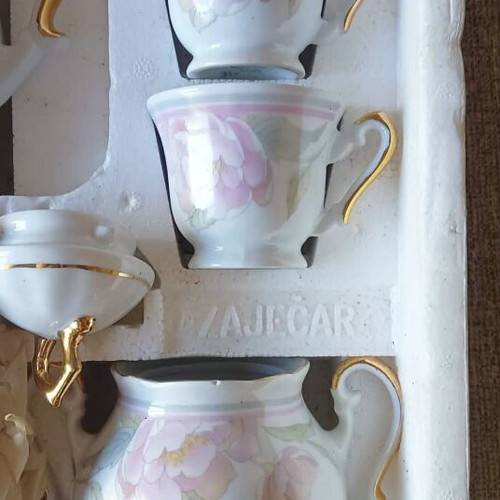Vintage Porcelain Coffee and Tea Set 15 Pieces Zaječar Yugoslavia