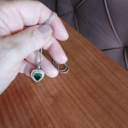 Silver 925 heart pendant with green heart and zircon imitation new