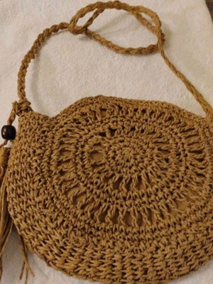 Crochet Crossbody Bag Boho with Tassel in Beige and Brown, New